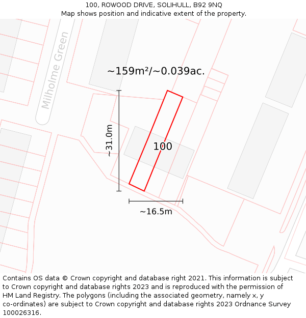 100, ROWOOD DRIVE, SOLIHULL, B92 9NQ: Plot and title map