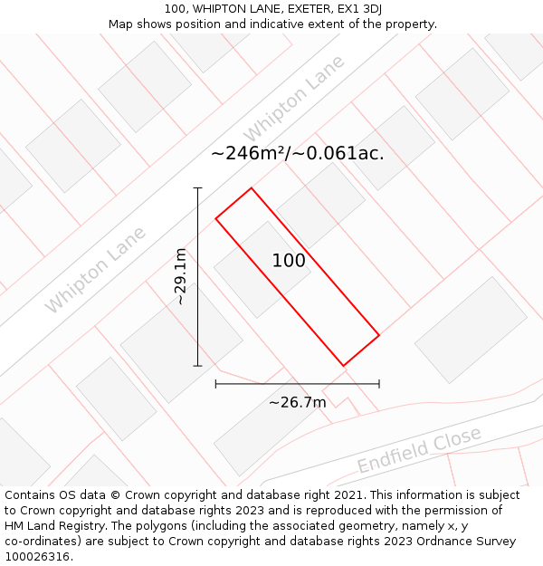 100, WHIPTON LANE, EXETER, EX1 3DJ: Plot and title map