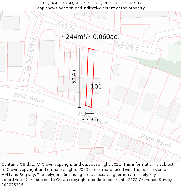101, BATH ROAD, WILLSBRIDGE, BRISTOL, BS30 6ED: Plot and title map
