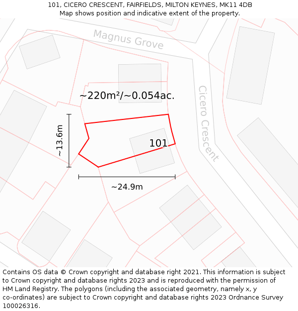 101, CICERO CRESCENT, FAIRFIELDS, MILTON KEYNES, MK11 4DB: Plot and title map
