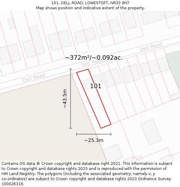 101, DELL ROAD, LOWESTOFT, NR33 9NT: Plot and title map
