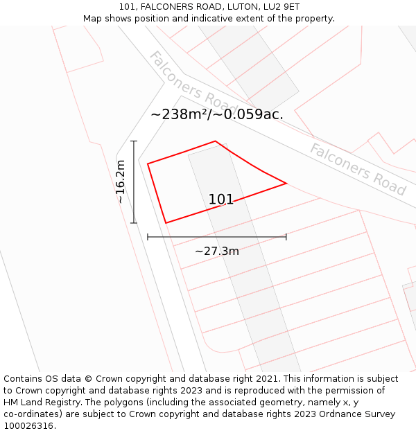 101, FALCONERS ROAD, LUTON, LU2 9ET: Plot and title map