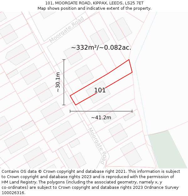 101, MOORGATE ROAD, KIPPAX, LEEDS, LS25 7ET: Plot and title map