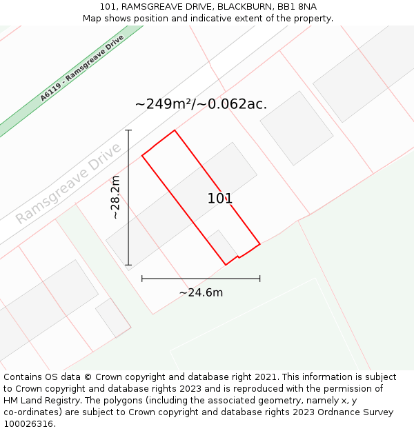 101, RAMSGREAVE DRIVE, BLACKBURN, BB1 8NA: Plot and title map