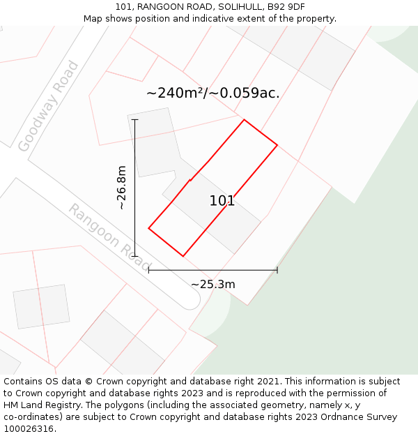 101, RANGOON ROAD, SOLIHULL, B92 9DF: Plot and title map