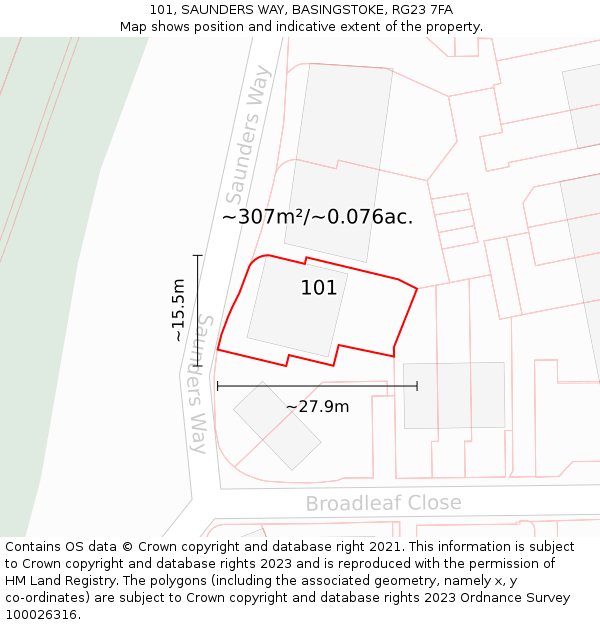 101, SAUNDERS WAY, BASINGSTOKE, RG23 7FA: Plot and title map