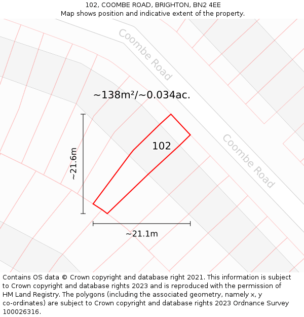 102, COOMBE ROAD, BRIGHTON, BN2 4EE: Plot and title map