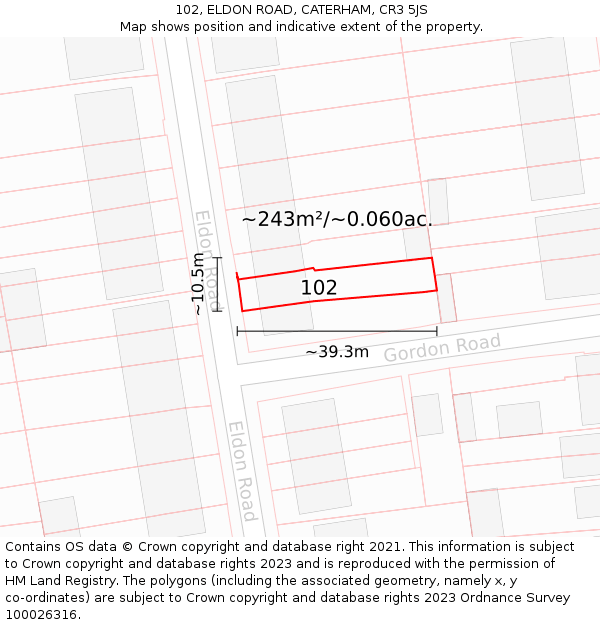 102, ELDON ROAD, CATERHAM, CR3 5JS: Plot and title map