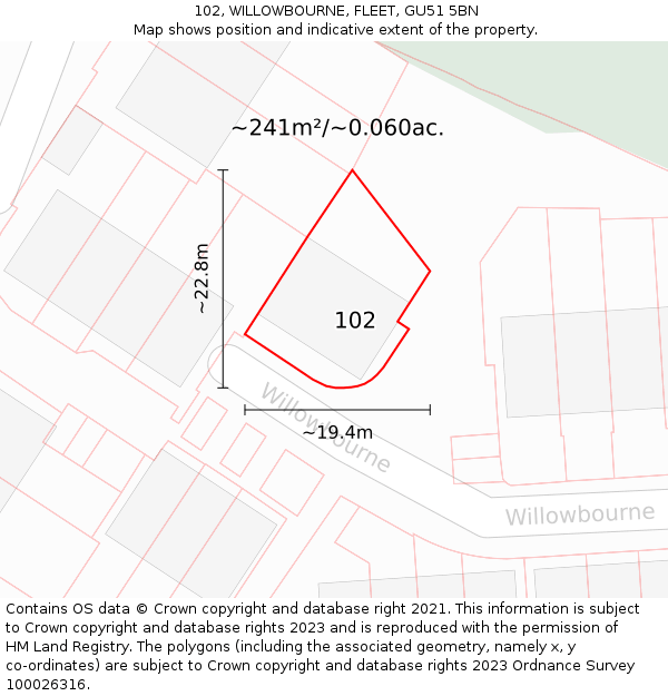 102, WILLOWBOURNE, FLEET, GU51 5BN: Plot and title map