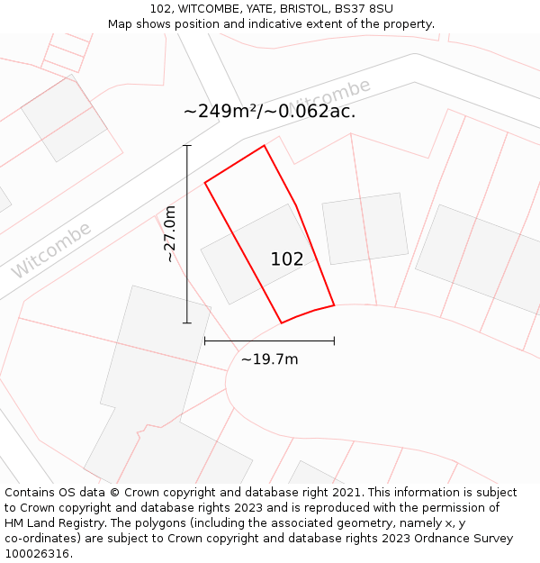 102, WITCOMBE, YATE, BRISTOL, BS37 8SU: Plot and title map