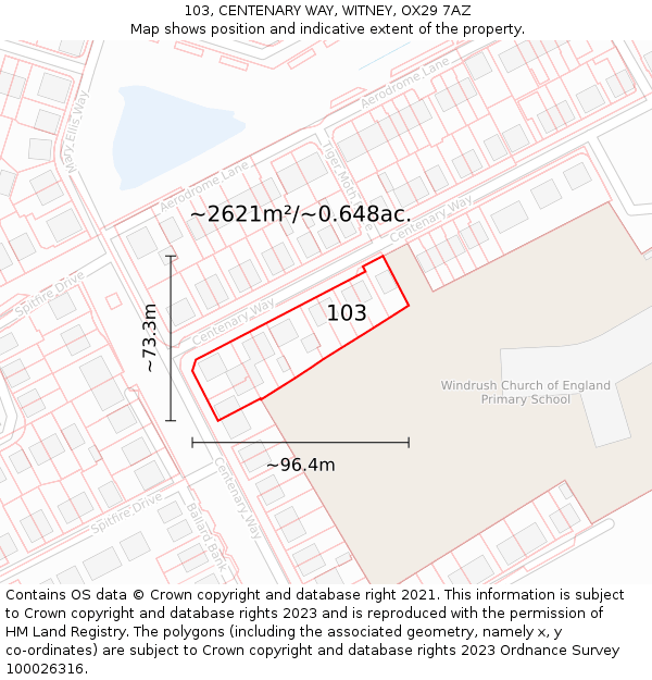 103, CENTENARY WAY, WITNEY, OX29 7AZ: Plot and title map