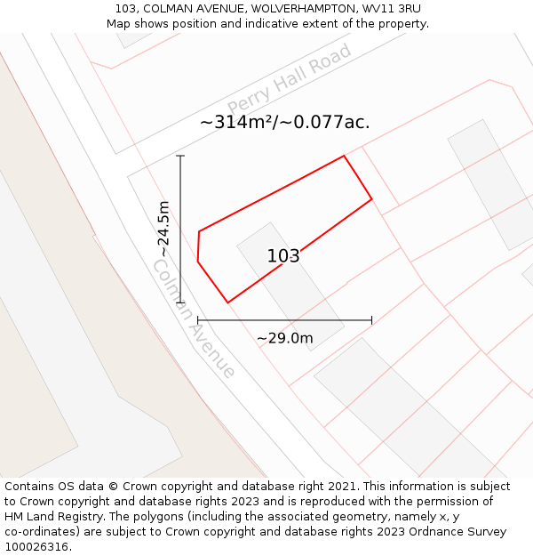 103, COLMAN AVENUE, WOLVERHAMPTON, WV11 3RU: Plot and title map
