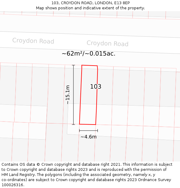 103, CROYDON ROAD, LONDON, E13 8EP: Plot and title map