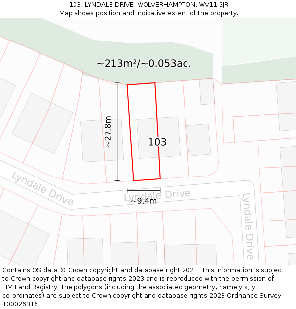103, LYNDALE DRIVE, WOLVERHAMPTON, WV11 3JR: Plot and title map
