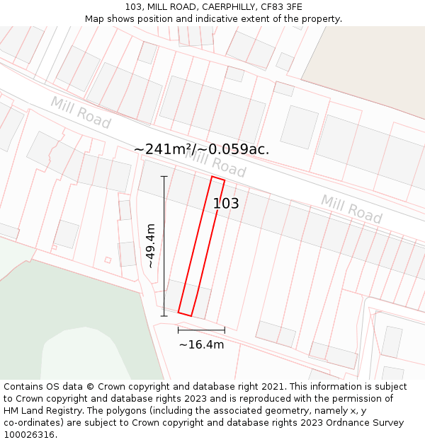 103, MILL ROAD, CAERPHILLY, CF83 3FE: Plot and title map