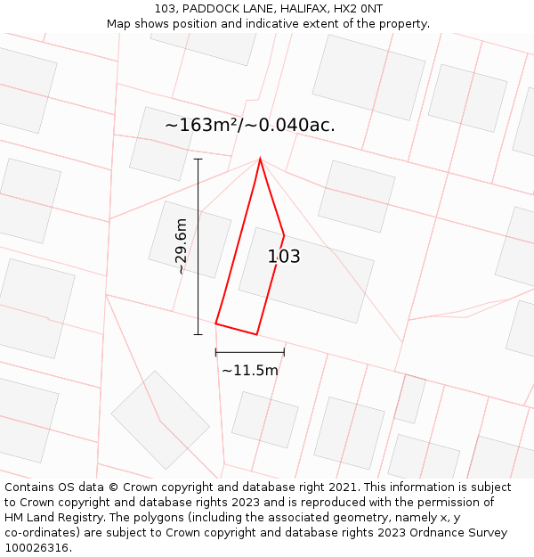 103, PADDOCK LANE, HALIFAX, HX2 0NT: Plot and title map