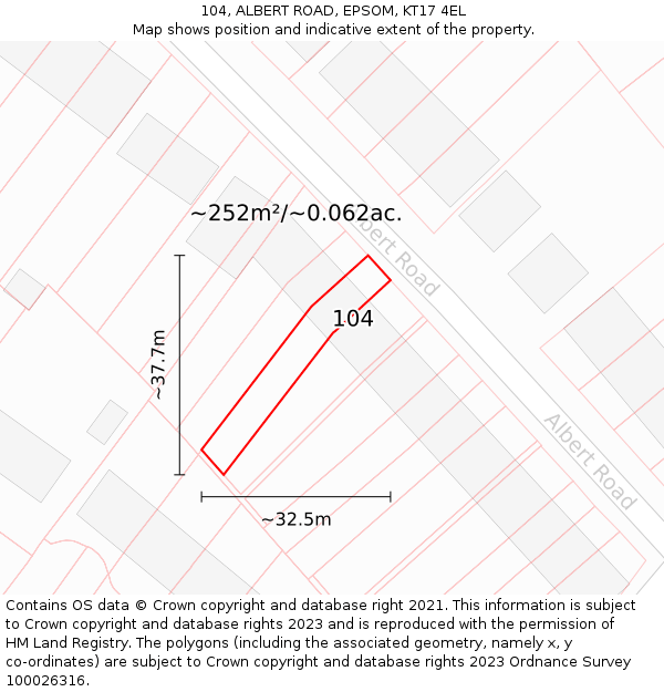104, ALBERT ROAD, EPSOM, KT17 4EL: Plot and title map