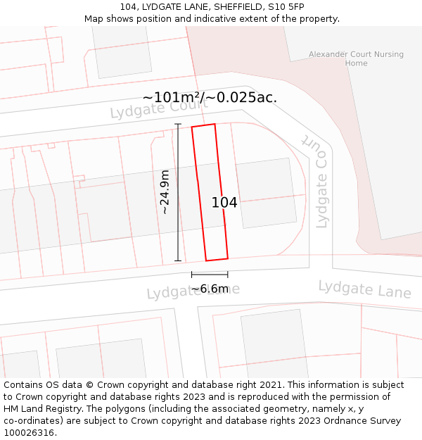 104, LYDGATE LANE, SHEFFIELD, S10 5FP: Plot and title map