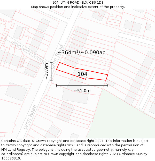 104, LYNN ROAD, ELY, CB6 1DE: Plot and title map