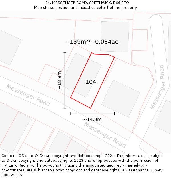 104, MESSENGER ROAD, SMETHWICK, B66 3EQ: Plot and title map