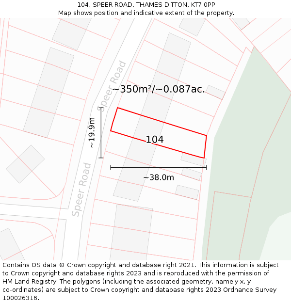 104, SPEER ROAD, THAMES DITTON, KT7 0PP: Plot and title map
