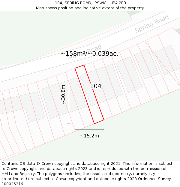 104, SPRING ROAD, IPSWICH, IP4 2RR: Plot and title map