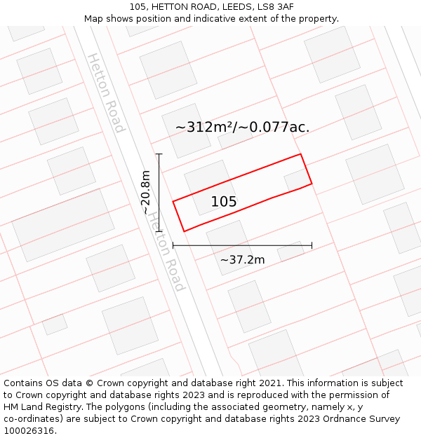 105, HETTON ROAD, LEEDS, LS8 3AF: Plot and title map