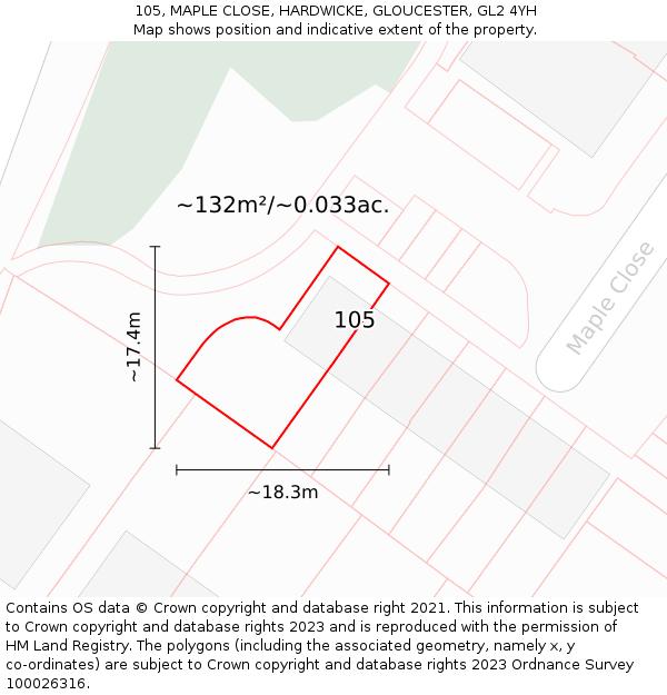 105, MAPLE CLOSE, HARDWICKE, GLOUCESTER, GL2 4YH: Plot and title map