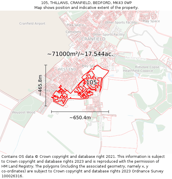 105, THILLANS, CRANFIELD, BEDFORD, MK43 0WP: Plot and title map