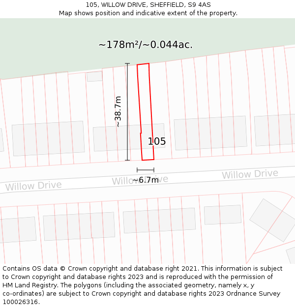 105, WILLOW DRIVE, SHEFFIELD, S9 4AS: Plot and title map