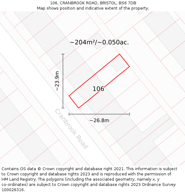 106, CRANBROOK ROAD, BRISTOL, BS6 7DB: Plot and title map