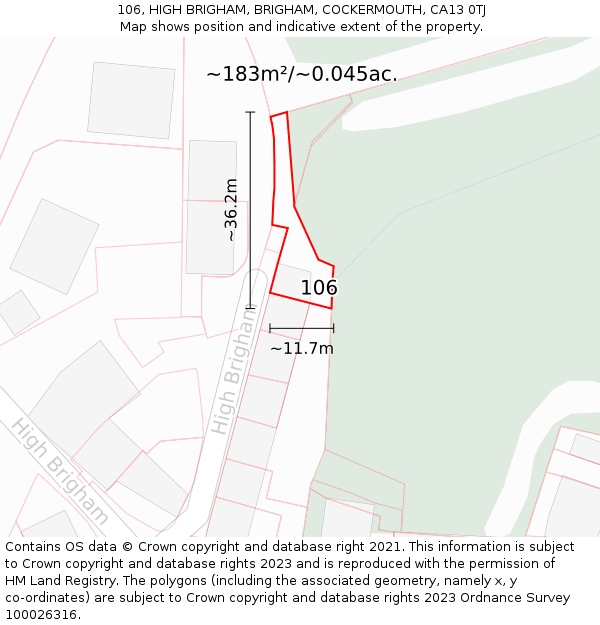 106, HIGH BRIGHAM, BRIGHAM, COCKERMOUTH, CA13 0TJ: Plot and title map