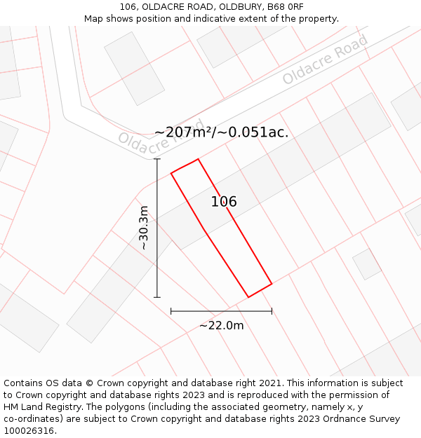 106, OLDACRE ROAD, OLDBURY, B68 0RF: Plot and title map
