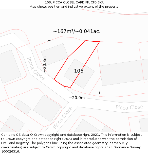 106, PICCA CLOSE, CARDIFF, CF5 6XR: Plot and title map