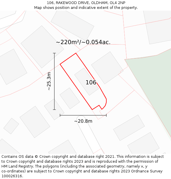 106, RAKEWOOD DRIVE, OLDHAM, OL4 2NP: Plot and title map