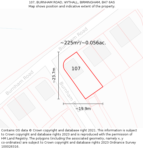 107, BURNHAM ROAD, WYTHALL, BIRMINGHAM, B47 6AS: Plot and title map