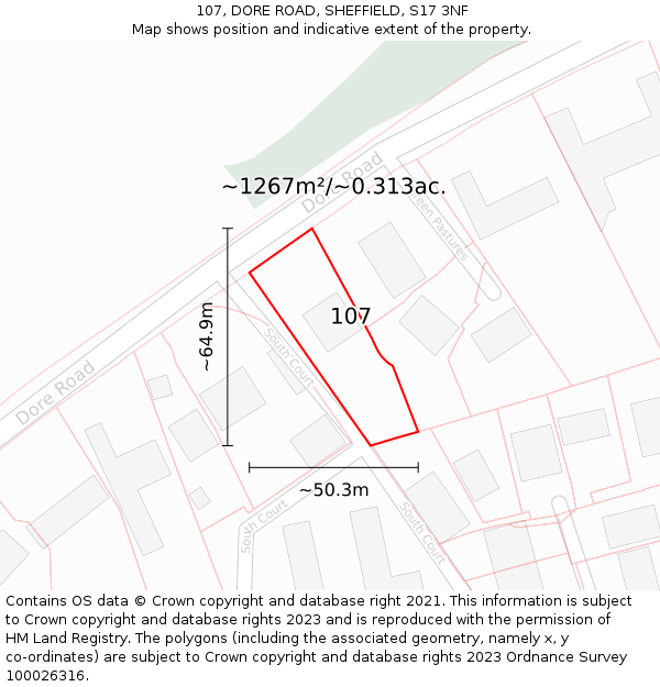 107, DORE ROAD, SHEFFIELD, S17 3NF: Plot and title map