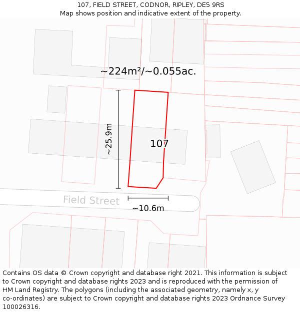 107, FIELD STREET, CODNOR, RIPLEY, DE5 9RS: Plot and title map