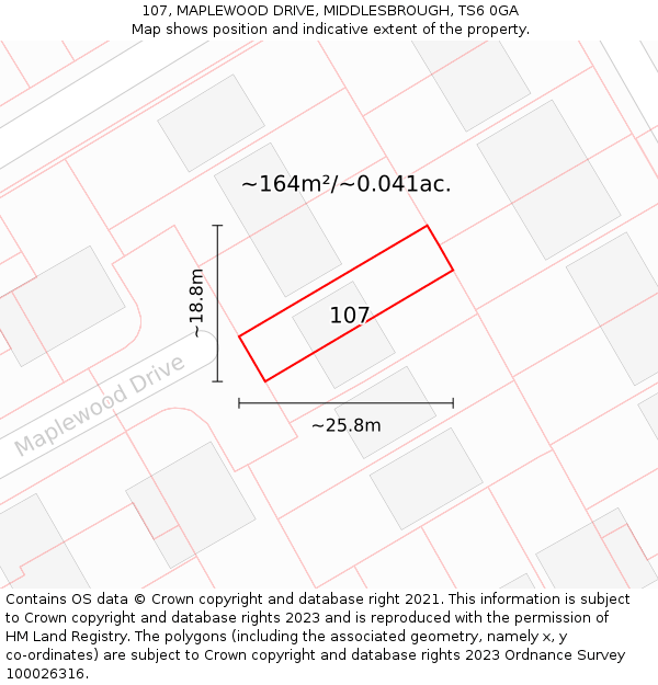 107, MAPLEWOOD DRIVE, MIDDLESBROUGH, TS6 0GA: Plot and title map