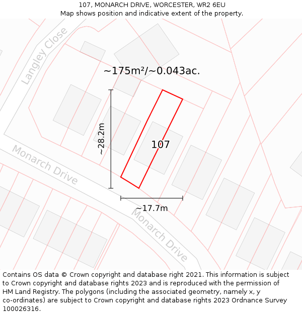 107, MONARCH DRIVE, WORCESTER, WR2 6EU: Plot and title map