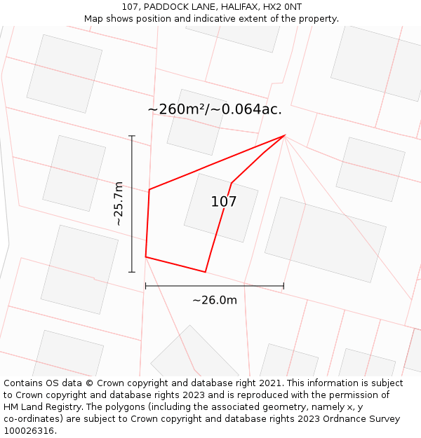 107, PADDOCK LANE, HALIFAX, HX2 0NT: Plot and title map