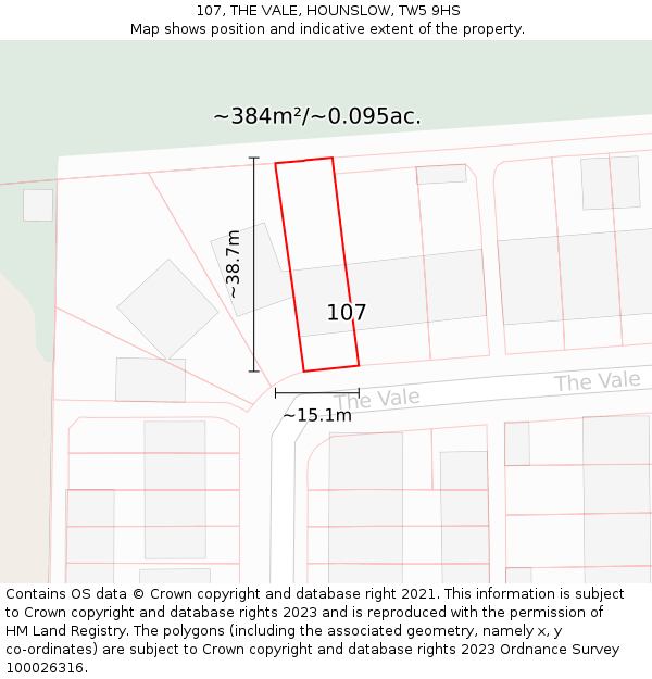 107, THE VALE, HOUNSLOW, TW5 9HS: Plot and title map