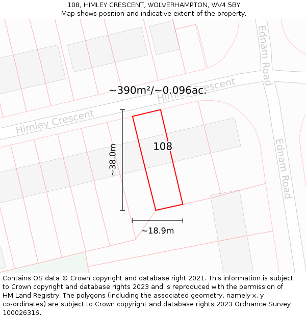 108, HIMLEY CRESCENT, WOLVERHAMPTON, WV4 5BY: Plot and title map