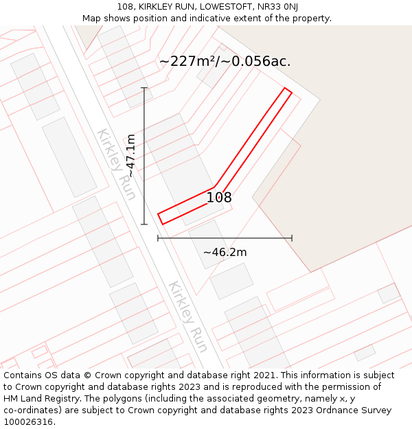 108, KIRKLEY RUN, LOWESTOFT, NR33 0NJ: Plot and title map