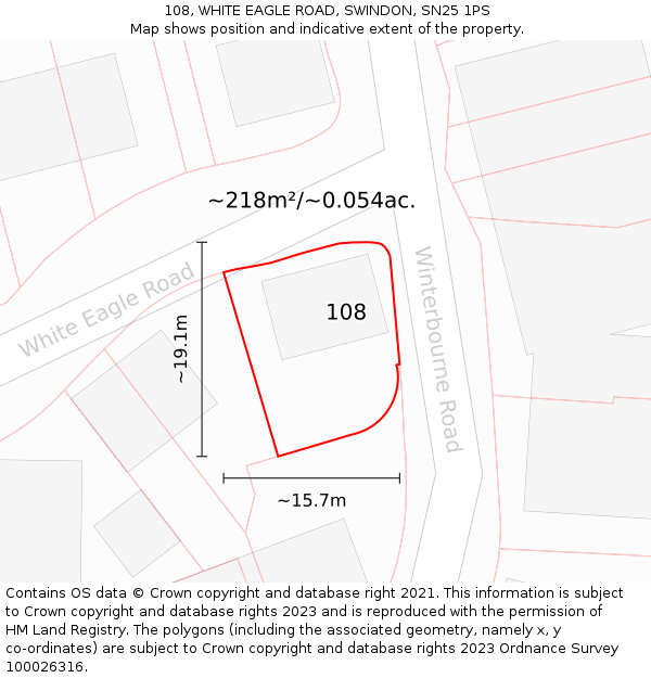 108, WHITE EAGLE ROAD, SWINDON, SN25 1PS: Plot and title map