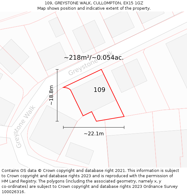 109, GREYSTONE WALK, CULLOMPTON, EX15 1GZ: Plot and title map