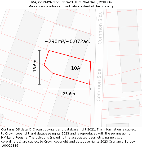 10A, COMMONSIDE, BROWNHILLS, WALSALL, WS8 7AY: Plot and title map