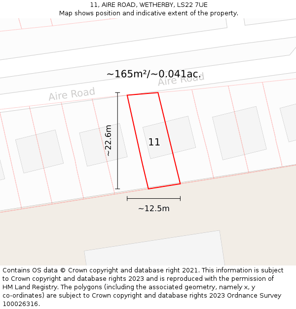 11, AIRE ROAD, WETHERBY, LS22 7UE: Plot and title map