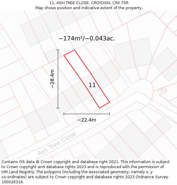 11, ASH TREE CLOSE, CROYDON, CR0 7SR: Plot and title map