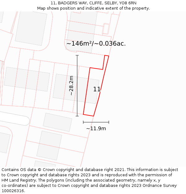 11, BADGERS WAY, CLIFFE, SELBY, YO8 6RN: Plot and title map